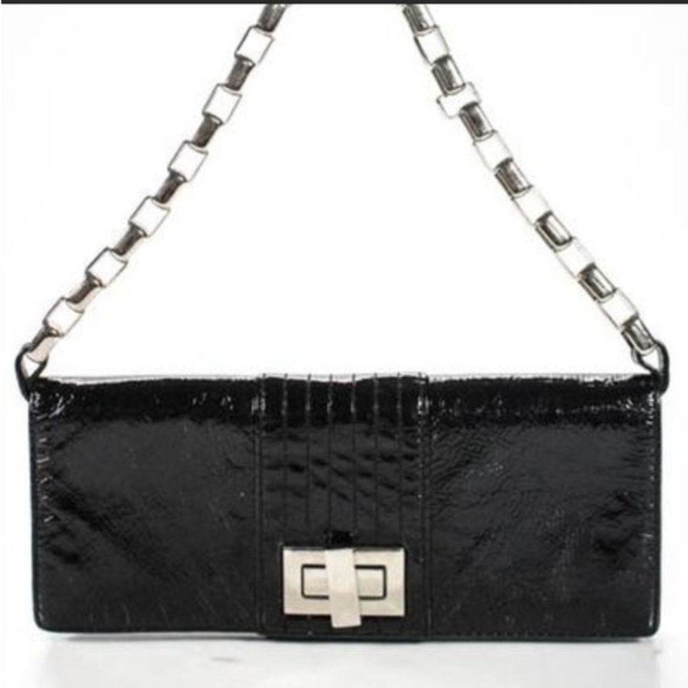 Kooba Black Patent Leather Chain convertible Wristlet Clutch